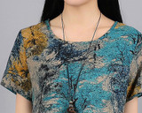 Saiqigui spring summer Fashion Short sleeve women dress casual Loose Print cotton and Linen dress o-neck vestidos de festa