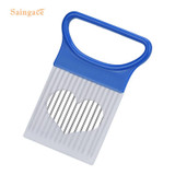 Saingace Easy Cut Onion Vegetable Tomato Slicer Cutter Stainless Steel Holder Slicing Cutter 1PC