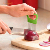Saingace Easy Cut Onion Vegetable Tomato Slicer Cutter Stainless Steel Holder Slicing Cutter 1PC
