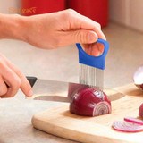 Saingace Easy Cut Onion Vegetable Tomato Slicer Cutter Stainless Steel Holder Slicing Cutter 1PC