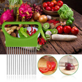 Saingace Easy Cut Onion Vegetable Tomato Slicer Cutter Stainless Steel Holder Slicing Cutter 1PC