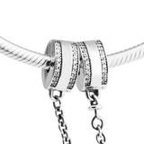 Safety Chain Beads Sterling Silver Beads PAN Insignia Safety Chain Clear CZ Fit Pandulaso Bracelets Jewelry Making DIY Wholesale