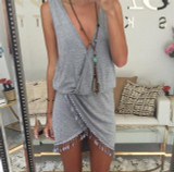 Saenshing Sexy Beach Dress Women Deep V-neck Tassel  Pareo Vestidos Boho 2017 Summer Dresses Woman Solid 4 Color Casial Sundress