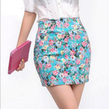 Vintag 2017 Office Lady Skirt Summer Women High Waist Elastic OL Short Mini Skirts Floral Sexy Pencil Skirt Female Bodycon Skirt