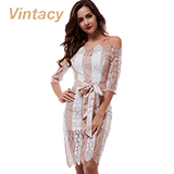 Vintacy Need Wait women dress Bodycon 2017 lace summer dress Hollow out patchwork spring dress sheath slash neck women dresses