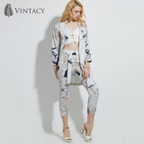 Vintacy Autumn Long Sleeve Floral Cardigan Women Gray Print Casual Loose Blouse Shirt Female Plus Size Thin Kimono Long Cardigan