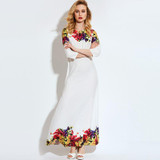 Vintacy 2017 Women White Maxi Summer Dress Floral O-Neck Loose Pullover Casual Women Long Party Dress Spring Women Dresses