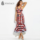 Vintacy 2017 Designer women mermaid maxi dress Bowknot red summer Backless casual dresses vacation spring women party dress