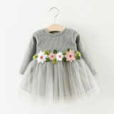 VIMIKID Baby Girls Dress 2017 New Dress for Baby Girls Long Sleeve Embroidery Flowers Mesh Tutu Dress Children Clothing Toddler