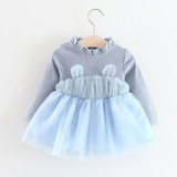 VIMIKID Baby Girl Dresses 2017 Cute Ears Yarn Fold Collar Long Sleeve Stitching Dress for Girl Toddler Clothes Children Clothes