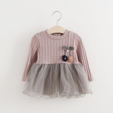 VIMIKID 2017 new Spring and Autumn long sleeve for girls Sweater Corsage yarn baby girls dress kids clothes Children's clothing