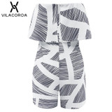VILACOROA Off shoulder geometric print jumpsuit romper women Special bandage sleeve short overalls Sexy backless summer playsuit VILACOROA Off shoulder geometric print jumpsuit romper women Special bandage sleeve short overalls Sexy backless summer playsuit