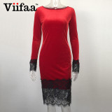 Viifaa Lace Elegant Bodycon Velvet Dress Women Long Sleeve Casual Velour Dress 2017 Autumn Winter Party Black Dresses