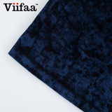 Viifaa Autumn Velvet Vest Dress Sexy Women Square Collar Backless Dress Sleeveless Pink Bodycon Casual Dresses