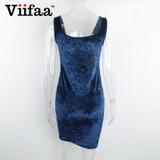 Viifaa Autumn Velvet Vest Dress Sexy Women Square Collar Backless Dress Sleeveless Pink Bodycon Casual Dresses