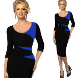 Vfemage Womens Vintage Stylish Ladylike Casual Patchwork 3/4 Sleeve O-Neck Bodycon Women Office Wear to work Pencil Dress 4435