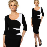 Vfemage Womens Vintage Stylish Ladylike Casual Patchwork 3/4 Sleeve O-Neck Bodycon Women Office Wear to work Pencil Dress 4435