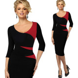 Vfemage Womens Vintage Stylish Ladylike Casual Patchwork 3/4 Sleeve O-Neck Bodycon Women Office Wear to work Pencil Dress 4435
