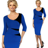 Vfemage Womens Vintage Stylish Ladylike Casual Patchwork 3/4 Sleeve O-Neck Bodycon Women Office Wear to work Pencil Dress 4435