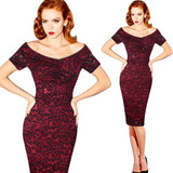 Vfemage Womens Summer Elegant Vintage Pinup Retro Rockabilly Sexy Off Shoulder Ruched Party Bodycon Sheath Wiggle Dress 500