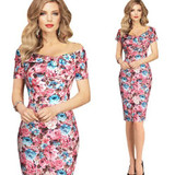 Vfemage Womens Summer Elegant Vintage Pinup Retro Rockabilly Sexy Off Shoulder Ruched Party Bodycon Sheath Wiggle Dress 500