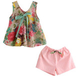 2-6Y summer children's clothing girls sets printed sleeveless baby girl vest +shorts sets for girls kids clothes outfit suits