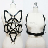 Unisex Handmade Fashion Leather Harness Stars Garters Pentagram Harness Body Bust Bondage Cage