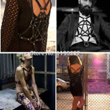 Unisex Handmade Fashion Leather Harness Stars Garters Pentagram Harness Body Bust Bondage Cage