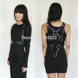 Unisex Handmade Fashion Leather Harness Stars Garters Pentagram Harness Body Bust Bondage Cage