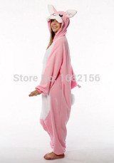 Unisex Adult Onesie Animal Kawaii Pink Rabbit Pajamas Fleece Onesie Cartoon Cosplay Costumes Sleepwear S-XL