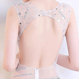 Unique Transparent Cocktail Dresses 2018 Sexy Short Prom Dress V-Neck Tulle Beading Crystal backless Mini Cocktail Party Gowns
