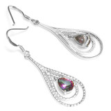 UNIQUE Natural Rainbow Mystic Topaz Earrings Dangle For Women Fashion Pear Genuine 925 Solid Sterling Silver 2016 High Quality