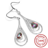 UNIQUE Natural Rainbow Mystic Topaz Earrings Dangle For Women Fashion Pear Genuine 925 Solid Sterling Silver 2016 High Quality