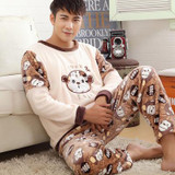 Sea Cloud Autumn and winter men thickening flannel Pajamas plus size sleepwear male cartoon coral fleece lounge set L-4xl