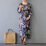 SCUWLINEN Vestidos 2017 Spring Autumn Women Dress Chinese Robes Vintage Print Plus Size Linen Dress Long Maxi Dress S30