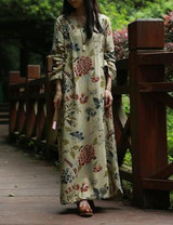 SCUWLINEN Vestidos 2017 Spring Autumn Women Dress Chinese Robes Vintage Print Plus Size Linen Dress Long Maxi Dress S30