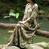 SCUWLINEN Vestidos 2017 Spring Autumn Women Dress Chinese Robes Vintage Print Plus Size Linen Dress Long Maxi Dress S30