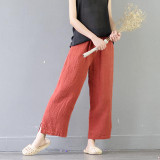 SCUWLINEN 2017 Women Harem Pants Elastic Waist All-match Split Loose Casual Linen Ankle-length Wide Leg Trousers for Women S368