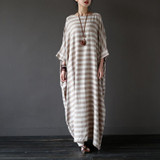 SCUWLINEN 2017 Summer Dresses Vintage Striped Batwing Sleeve Robe Maxi Long Loose Plus Size Women Dress Casual Linen Dress S193