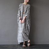 SCUWLINEN 2017 Summer Dresses Vintage Striped Batwing Sleeve Robe Maxi Long Loose Plus Size Women Dress Casual Linen Dress S193