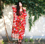 SCUWLINEN 2017 Summer Dress National Trend Women's Vintage V-neck Loose Linen Dress Plus Size Fluid Print Large Size Full Dress