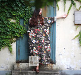 SCUWLINEN 2017 Summer Dress National Trend Women's Vintage V-neck Loose Linen Dress Plus Size Fluid Print Large Size Full Dress