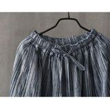 SCUWLINEN 2017 Summer Autumn Trousers for Women Elastic Waist Classic Striped Calf-length Linen Pants Casual Wide Leg Pants