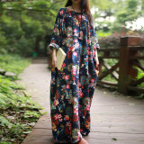 SCUWLINEN 2017 Spring Dress National Trend Vintage Print Long Sleeve Plus Size Robe Loose Casual Maxi Linen Women's Dress S220