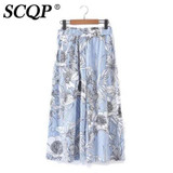 SCQP Flowers Printed Harem Pants Women 2017 Elastic Waist Wide Leg Pants Casual Summer Pants Top Straight Pants Loose Trousers