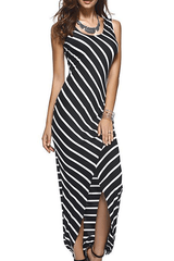 Scoop Neck  Asymmetric Hem  Striped  Sleeveless Maxi Dresses