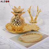 Scandinavian Ceramics Office Table Storage Plate Vogue Chic Elegance Gold Pineapple Shape Office Desk Storage Organizer Decor