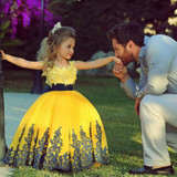 Saudi Arabic Yellow Lace Ball Gown Pageant Dresses for Little Girls Vestido de daminha First Communion Gowns Flower Girls Dress