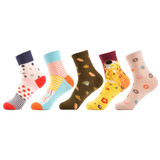 SANZETTI 5 pairs/lot Women's Funny Colorful Combed Cotton Socks Cartoon Food Oil Painting Cute Ankle Socks Novelty Gift