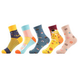 SANZETTI 5 pairs/lot Women's Funny Colorful Combed Cotton Socks Cartoon Food Oil Painting Cute Ankle Socks Novelty Gift